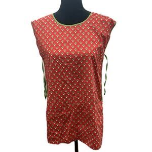 Vintage Tabard Side Tie Apron w/ Pockets Heart Floral Print Farmhouse Cottage